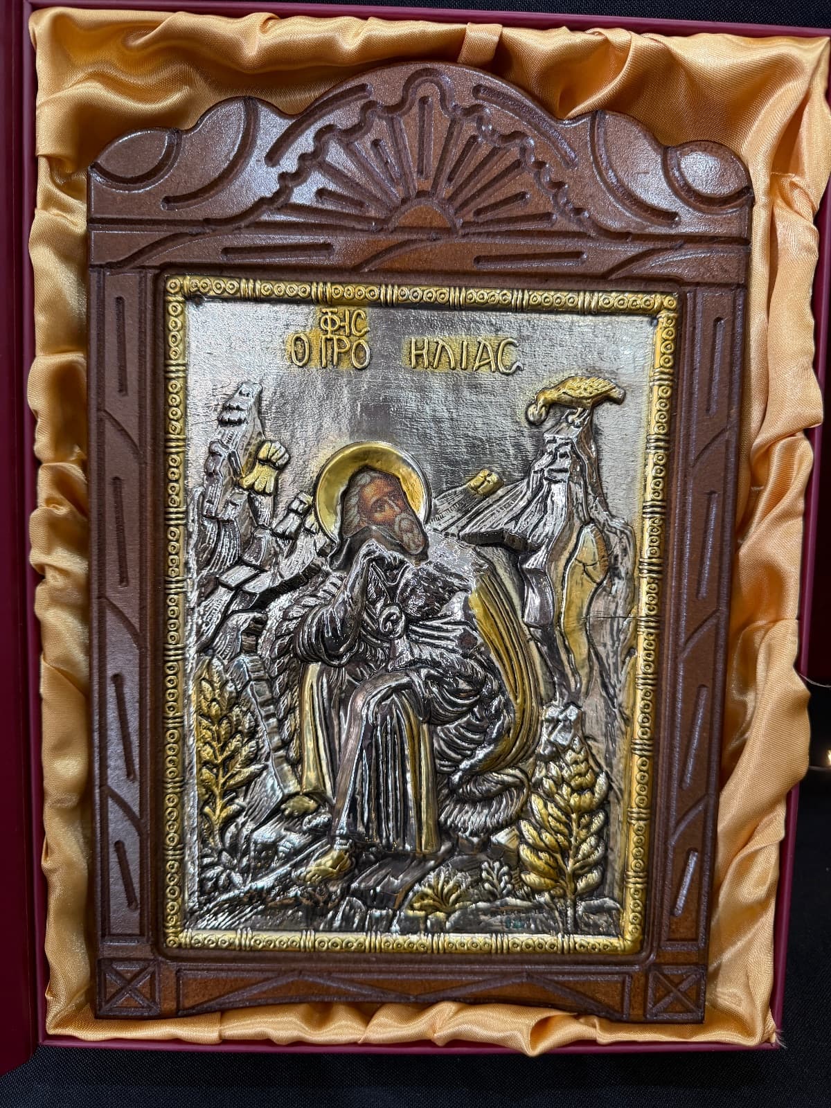 Silver Plated Icon of Prophet Elijah (on wood)
